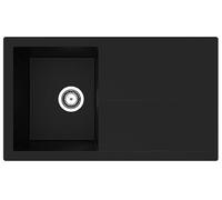 Respekta Cleveland Fregadero de Mineralite en negro/Fregadero empotrado de 1 cubeta de 86 x 50 cm/Apto para bases a partir de 50 cm de ancho