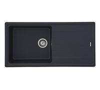 Respekta Columbia Fregadero de granito macizo en negro/Fregadero empotrado de 100 x 50 cm/Apto para bases a partir de 60 cm de ancho