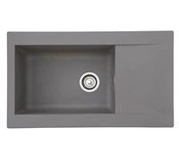 Respekta Denver Fregadero de Mineralite en gris hormigón/Fregadero empotrado de 1 cubeta de 86 x 50 cm/Apto para bases a partir de 60 cm de ancho