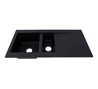 Respekta Denver Fregadero de Mineralite en negro/Fregadero empotrado de 1 cubeta de 100 x 50 cm/Apto para bases a partir de 60 cm de ancho