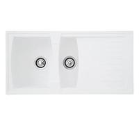 Respekta fregadero de cocina Boston de mineralita en blanco/Fregadero empotrable de 1,5 cubetas en 100 x 50 cm/Lavabo adecuado para armarios inferiores de 60 cm de ancho