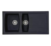 Respekta fregadero de cocina Boston de mineralita en negro/Fregadero empotrable de 1,5 cubetas en 100 x 50 cm/Lavabo adecuado para armarios inferiores de 60 cm de ancho