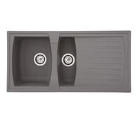 Respekta fregadero de cocina Boston de mineralita Mineralitespüle en gris hormigón/Fregadero empotrable de 1,5 cubetas en 100 x 50 cm/Lavabo adecuado para armarios inferiores de 60 cm de ancho