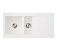 Respekta fregadero de cocina Denver de mineralita en blanco/Fregadero empotrable de 1 cubeta en 100 x 50 cm/Lavabo adecuado para armarios inferiores de 60 cm de ancho
