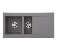 Respekta fregadero de cocina Denver de mineralita en gris hormigón/Fregadero empotrable de 1,5 cubetas en 100 x 50 cm/Lavabo adecuado para armarios inferiores de 60 cm de ancho