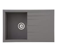 Respekta Houston Fregadero de Mineralite en gris hormigón/Fregadero empotrado de 1 cubeta de 80 x 50 cm/Apto para bases a partir de 50 cm de ancho