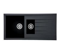 Respekta Houston Fregadero de Mineralite en negro/Fregadero empotrado de 1,5 cubetas de 100 x 50 cm/Apto para bases a partir de 60 cm de ancho