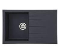 Respekta Houston Fregadero de Mineralite en negro/Fregadero empotrado de 1 cubeta de 80 x 50 cm/Apto para bases a partir de 50 cm de ancho