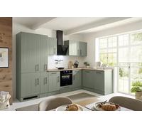 respekta L Cocina angular de cocina rústica verde Anton 310 inducción nevera grande