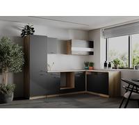 respekta L Cocina de ángulo empotrable, bloque vacío, roble gris merle, 280 cm