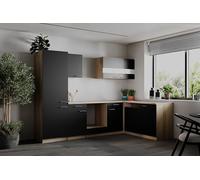 respekta L Cocina de ángulo empotrable, bloque vacío, roble, negro merle, 280 cm