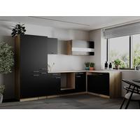 respekta L Cocina de ángulo empotrable, bloque vacío, roble, negro, merle, 310 cm