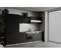 Respekta Merle Einbau Cocina Lineal Negra Eiche Sägerau 310 cm