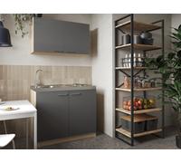 Respekta Mini Cocina Empotrada 100 cm Roble Aserrado Blanco/Gris/Negro