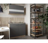 Respekta Mini Cocina Empotrada 100 cm Roble Aserrado Blanco/Gris/Negro