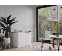 respekta Minicocina Singlecocina D-Form Esquema Cocina Blanco 100 cm