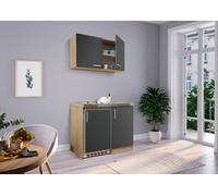 respekta Miniküche Küche Minicocina Singleküche Kühlschrank Grau Eiche 100 cm