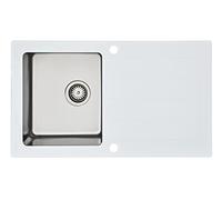 Respekta New York Fregadero de cristal en blanco/Fregadero empotrado de 1 cubeta de 86 x 50 cm/Apto para bases a partir de 50 cm de ancho