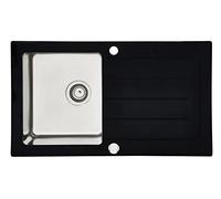Respekta New York Fregadero de cristal en negro/Fregadero empotrado de 1 cubeta de 86 x 50 cm/Apto para bases a partir de 50 cm de ancho