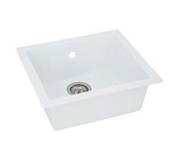 Respekta Ohio Fregadero de Mineralite en blanco/Fregadero empotrado de 1 cubeta de 50 x 44 cm/Apto para bases a partir de 50 cm de ancho