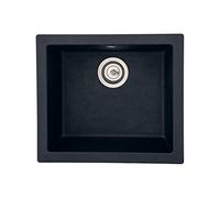 Respekta Ohio Fregadero de Mineralite en negro/Fregadero empotrado de 1 cubeta de 50 x 44 cm/Apto para bases a partir de 50 cm de ancho