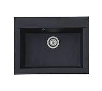 Respekta Ohio Fregadero de Mineralite en negro/Fregadero empotrado de 1 cubeta de 66 x 50 cm/Apto para bases a partir de 60 cm de ancho