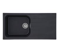 Respekta Orlando Fregadero de granito en negro/Fregadero empotrado de 1 cubeta de 100 x 50 cm/Apto para bases a partir de 60 cm de ancho