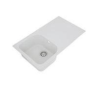 Respekta fregadero de cocina Orlando en granito blanco / Fregadero empotrable de 1 cubeta en 86 x 50 cm / Lavabo adecuado para armarios inferiores de 45 cm de ancho