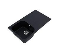Respekta Orlando Fregadero de granito negro mate/Fregadero empotrado de 1 cubeta de 86 x 50 cm/Apto para bases a partir de 45 cm de ancho