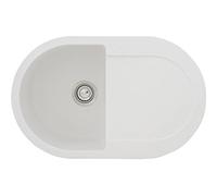 Respekta Phoenix Fregadero de granito macizo en blanco/Fregadero empotrado de 1 cubeta de 79 x 50 cm/Apto para bases a partir de 45 cm de ancho