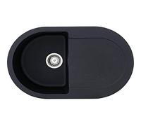 Respekta Phoenix Fregadero de granito macizo en negro/Fregadero empotrado de 1 cubeta de 79 x 50 cm/Apto para bases a partir de 45 cm de ancho