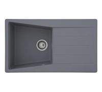 Respekta Seattle Fregadero de granito macizo en gris hormigón/Fregadero empotrado de 1 cubeta de 86 x 50 cm/Apto para bases a partir de 50 cm de ancho