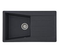Respekta Seattle Fregadero de granito macizo en negro/Fregadero empotrado de 1 cubeta de 86 x 50 cm/Apto para bases a partir de 50 cm de ancho