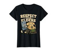 Respeta a Tus Mayores, Teléfono Retro, Tecnología Camiseta gráfica económica, Mujer, Negro, XL