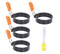 Respicefinem 4 moldes circulares para huevos con cepillo antiadherente con aislamiento térmico de acero inoxidable para huevos fritos, desayuno, hamburguesas y pasteles