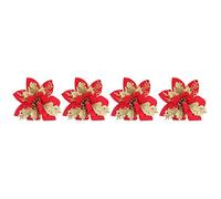 Respicefinem 4pcs Artificial Golden Red Poinsettia Christmas Tree Glitter Flowers Fabric and Plastic Materials Shiny and Gorgeous for Creating Christmas Ambience on Ch