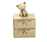Respicefinem Metal Caja de almacenamiento de caja de dientes de dientes de forma de oso lindo con 2 cajones para niños Growing Memorial Gift Jewelry Collection en Pátina Verde (Bronce)