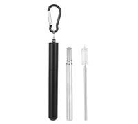 Respicefinem Portable Stainless Steel Telescopic Reusable Straw With Cleaning Brush Ideal For Drinking Coffee Milk Tea And Various Beverages Made Of Food Grade (Negro)
