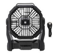 Respicefinem-ventilador para acampar al aire libre, profesional, eficiente, recargable por USB, para tienda con linterna Led para acampar (Negra)