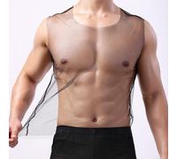 Respira libremente con esta camiseta sin mangas de red para hombre, ideal para el gimnasio o una salida nocturna (L negro)