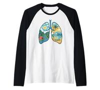 Respirar Naturaleza Pulmones Camping Montañas Surf Playa Camiseta Manga Raglan