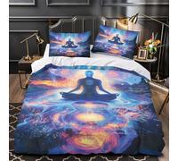 Resplandor de meditación 3D Impresión Edredón funda 3pz Microfibra cremallera oculta Fantasía espiritual Funda de edredón 2 fundas lavable a máquina Decoración habitación parejas Single (135x200cm)
