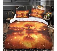 Resplandor del árbol otoñal 3D Impresión Funda de edredón 3pz Microfibra antidesvanecimiento Escena tradicional de un pueblo asiático Edredón funda 2 fundas cremallera Decoración habitación adultos