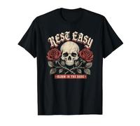 Rest Easy - Camiseta gráfica gótica Vintage de Calavera y Rosas Camiseta gráfica económica, Hombre, Negro, L