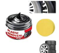 Restaurador de molduras negro, restaurador de plástico para automóviles, pasta de pulido de neumáticos, brillo de neumáticos de automóvil con esponja, cera de restauración de limpieza de ruedas