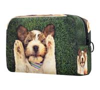 Rested Dog Lying The Grassland - Bolsa de cosméticos para mujer, bolsa organizadora de maquillaje grande con cremallera, multicolor, 18.5x7.5x13cm/7.3x3x5.1in, Neceser