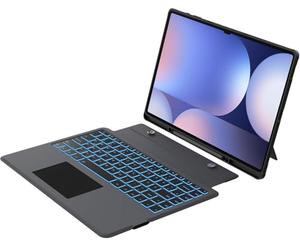 RESTEQ - Funda con teclado Bluetooth QWERTZ para Samsung Galaxy Tab S10/S9/S8 Ultra 14.6, trackpad, teclado LED, bisagra ajustable de 270°, puerta S Pen, Auto Standby