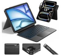 RESTEQ - Funda con teclado QWERTZ para iPad Air 13 M3 y M2 y iPad Pro 12.9/13, rotación 360°, trackpad integrado, soporte stylet, carcasa magnética desmontable
