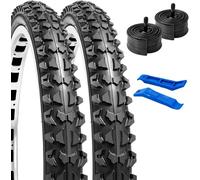 RESTEQ - Neumáticos para bicicleta de montaña (20 x 2.10, plegables, 2 unidades, con cámaras de aire AV32 mm, y desmonta neumáticos