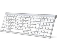 RESTEQ - Teclado Bluetooth 5.1 multidispositivo con teclado numérico, diseño ergonómico, perfil fino, batería recargable, teclado completo para escritorio y teletrabajo